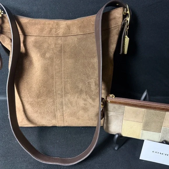 Coach Brown Suede Crossbody Bag with Wristlet - Picture 4 of 7